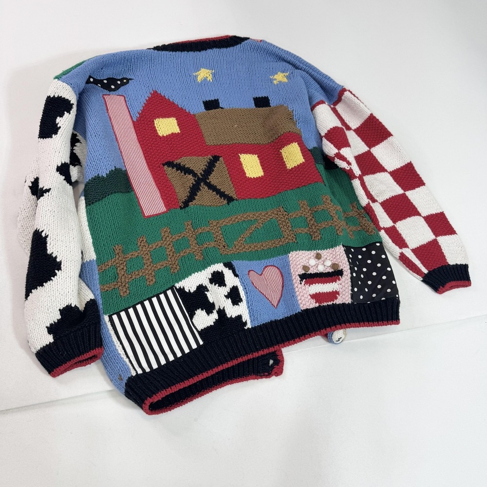 Vintage BellePointe Sweater Cardigan Womens XL Farm Barn Pig Cow Sheep Novelty - Picture 5 of 6